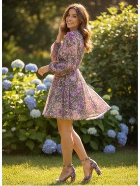 LUSH Purple Green Floral Faux Wrap Long Sleeve Mini Dress Size S NWT